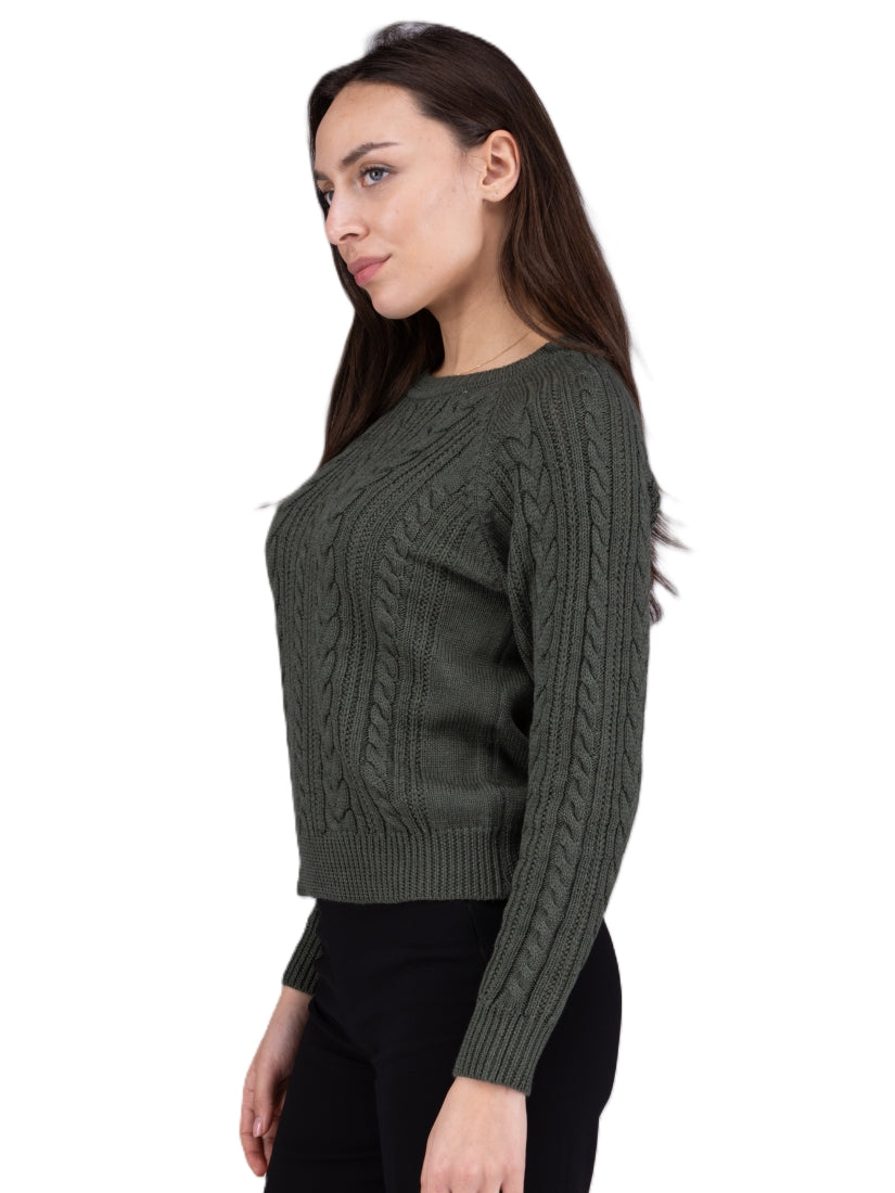 Merino wool Khaki Jumper with cable knit