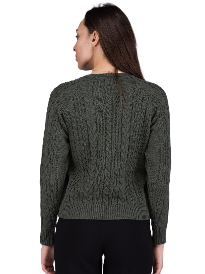 Merino wool Khaki Jumper with cable knit