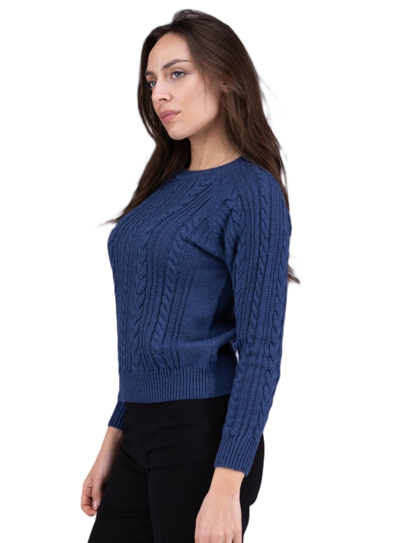 Merino wool blueJumper with cable knit
