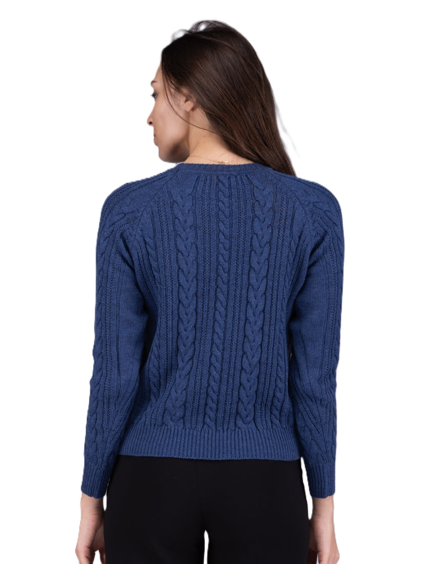 Merino wool blue Jumper with cable knit
