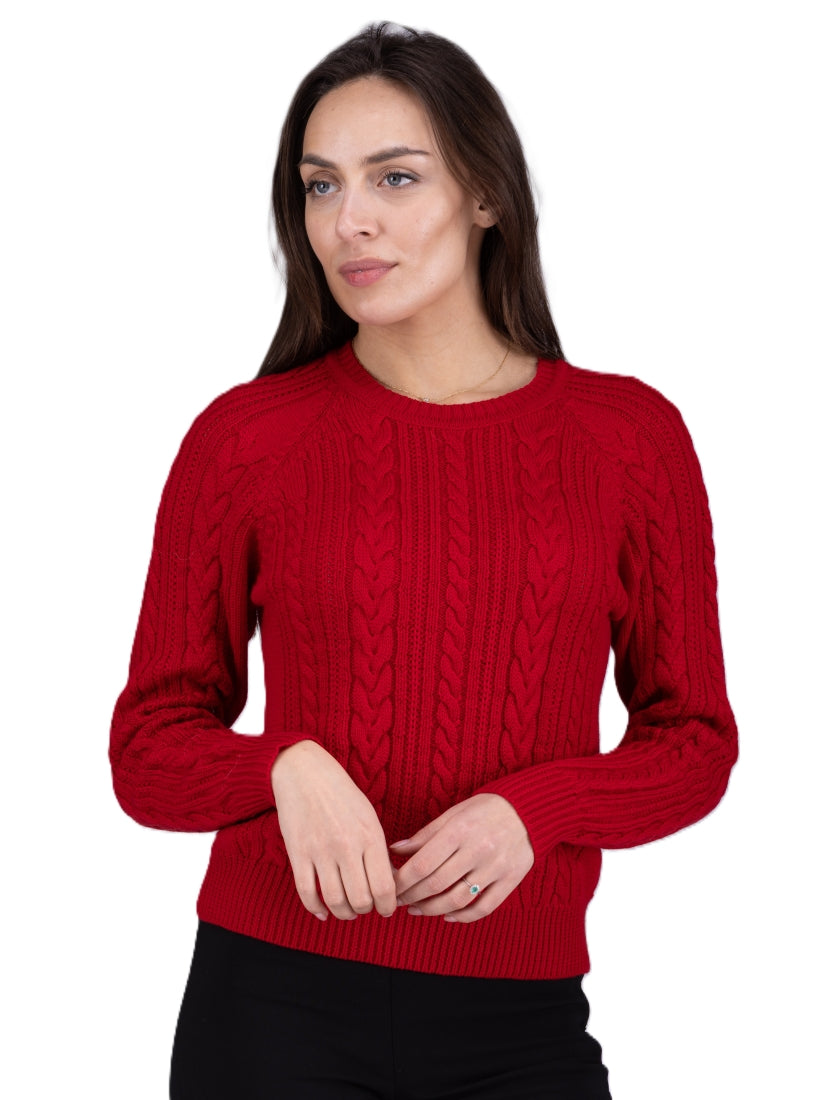 Merino wool red Jumper with cable knit