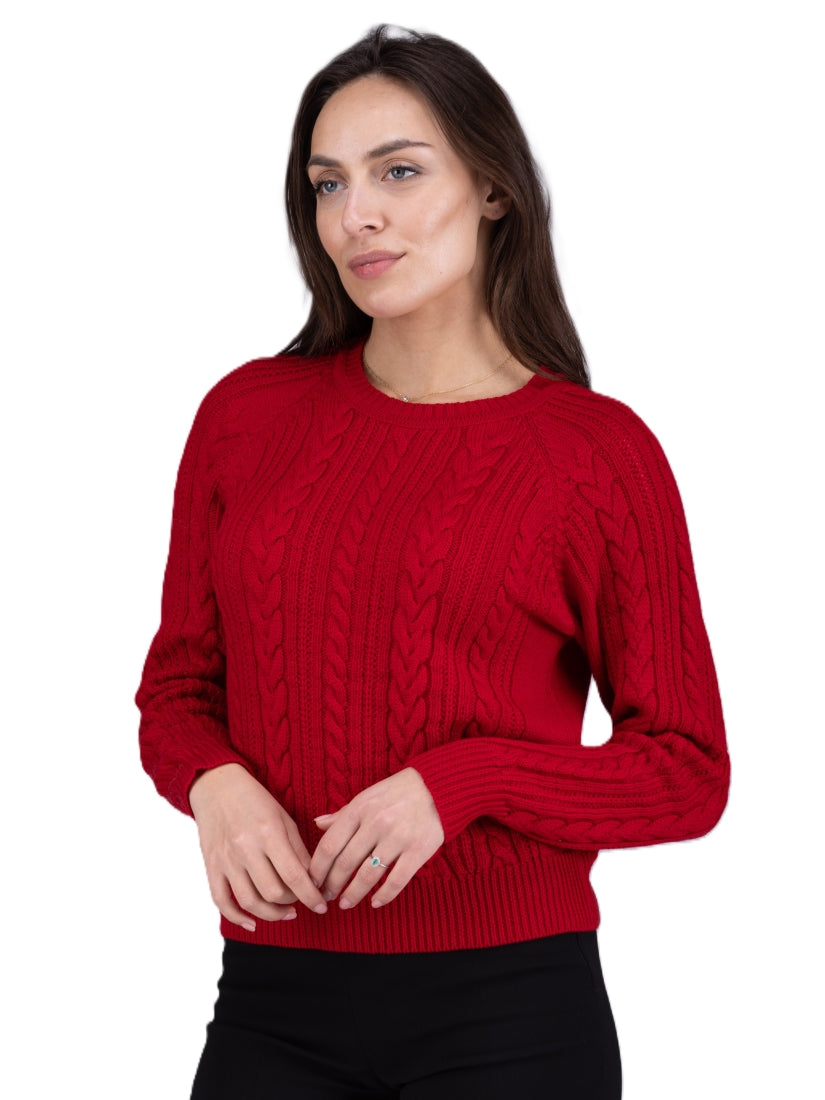 Merino wool red Jumper with cable knit