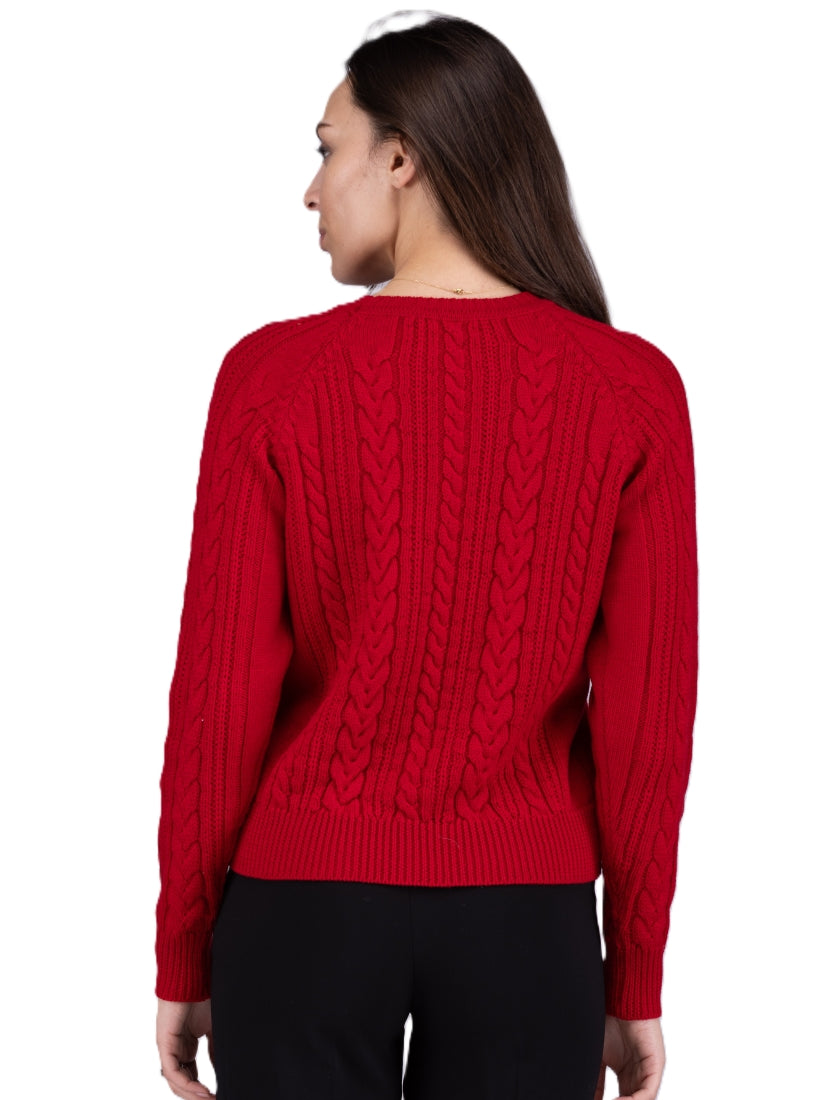 Merino wool red Jumper with cable knit