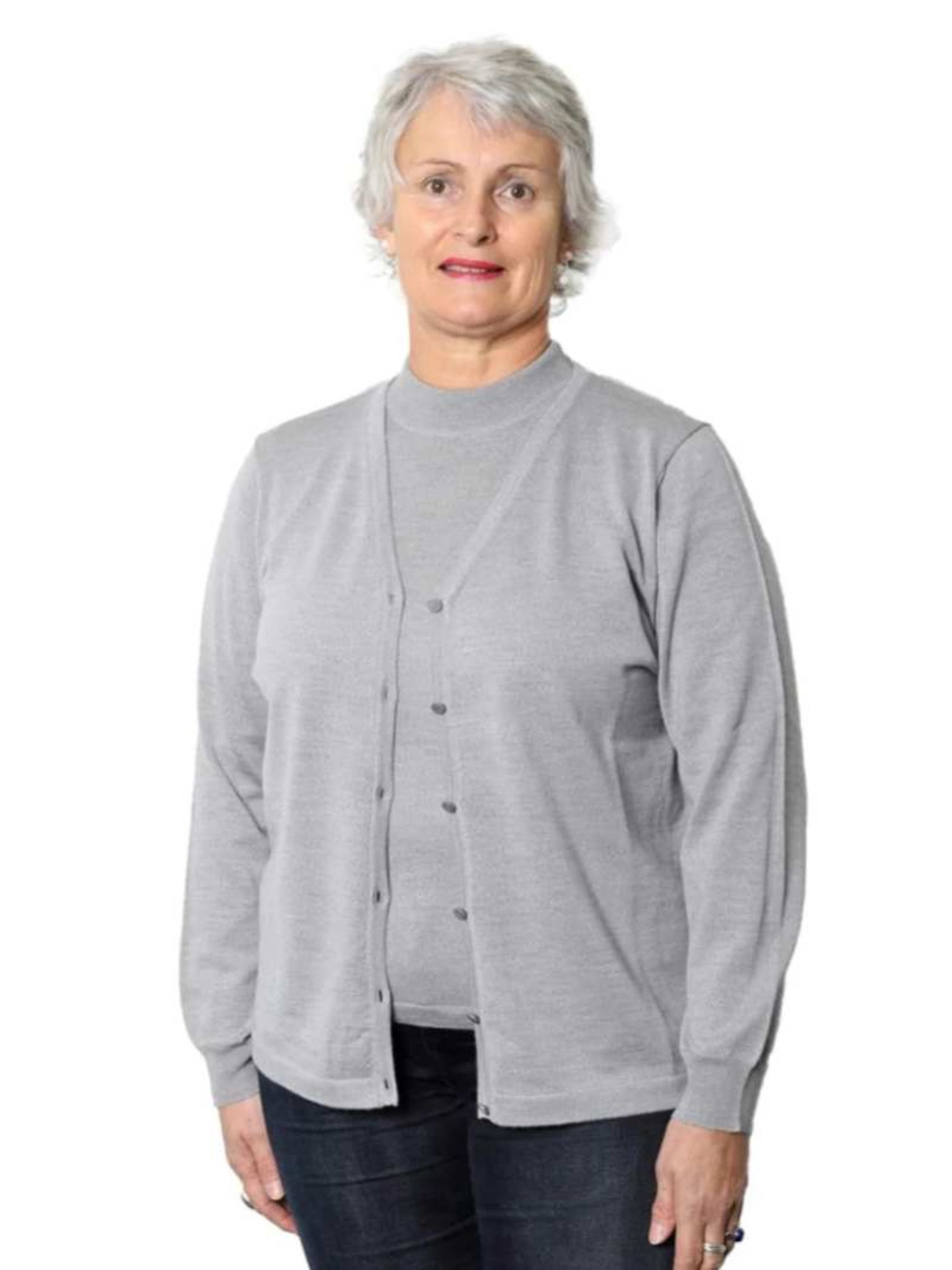 Classic Merino v neck cardi silver