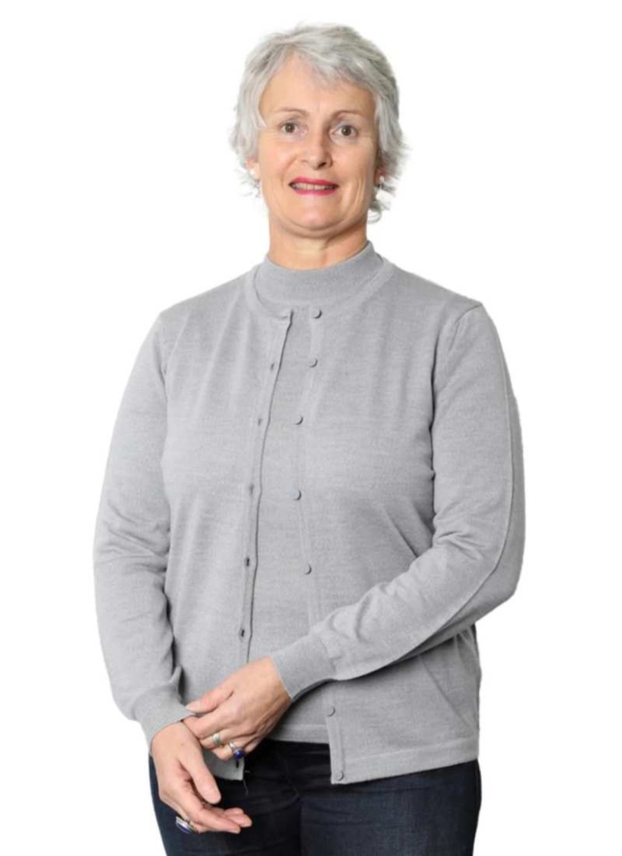 Classic Merino Button to Neck Cardigan silver