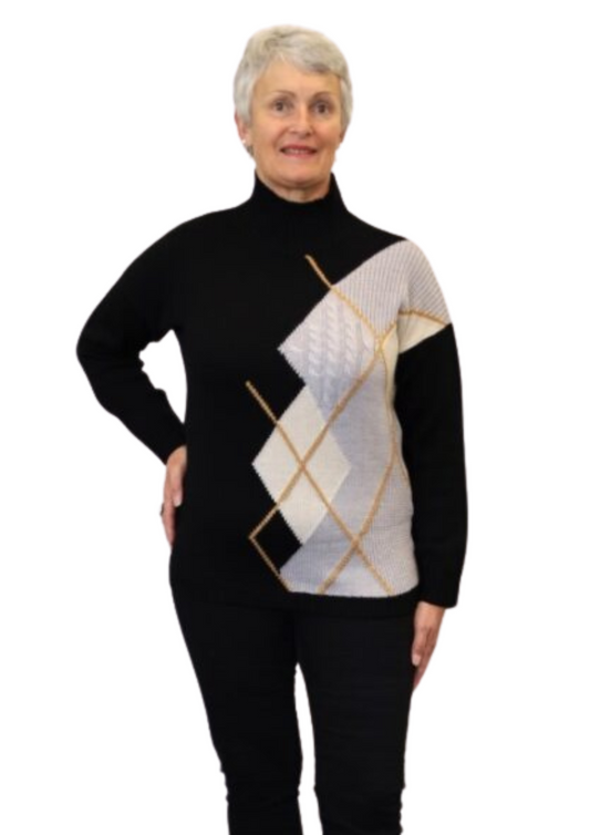 Multi Texture Argyle 100% Merino Jumper from AOK Clothing is made in Italy.