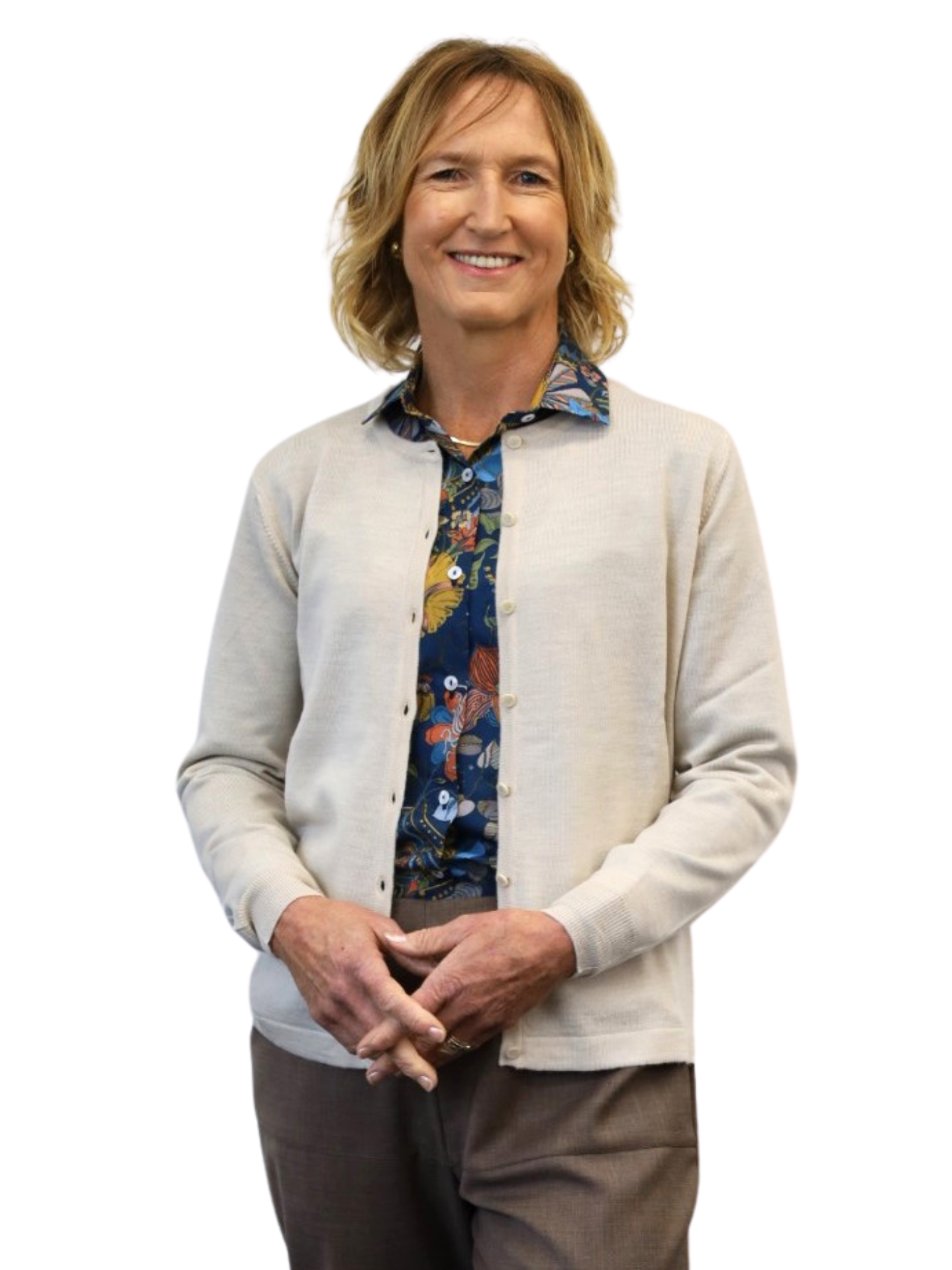 Merino Ecru button to neck cardi from AOK Clothing