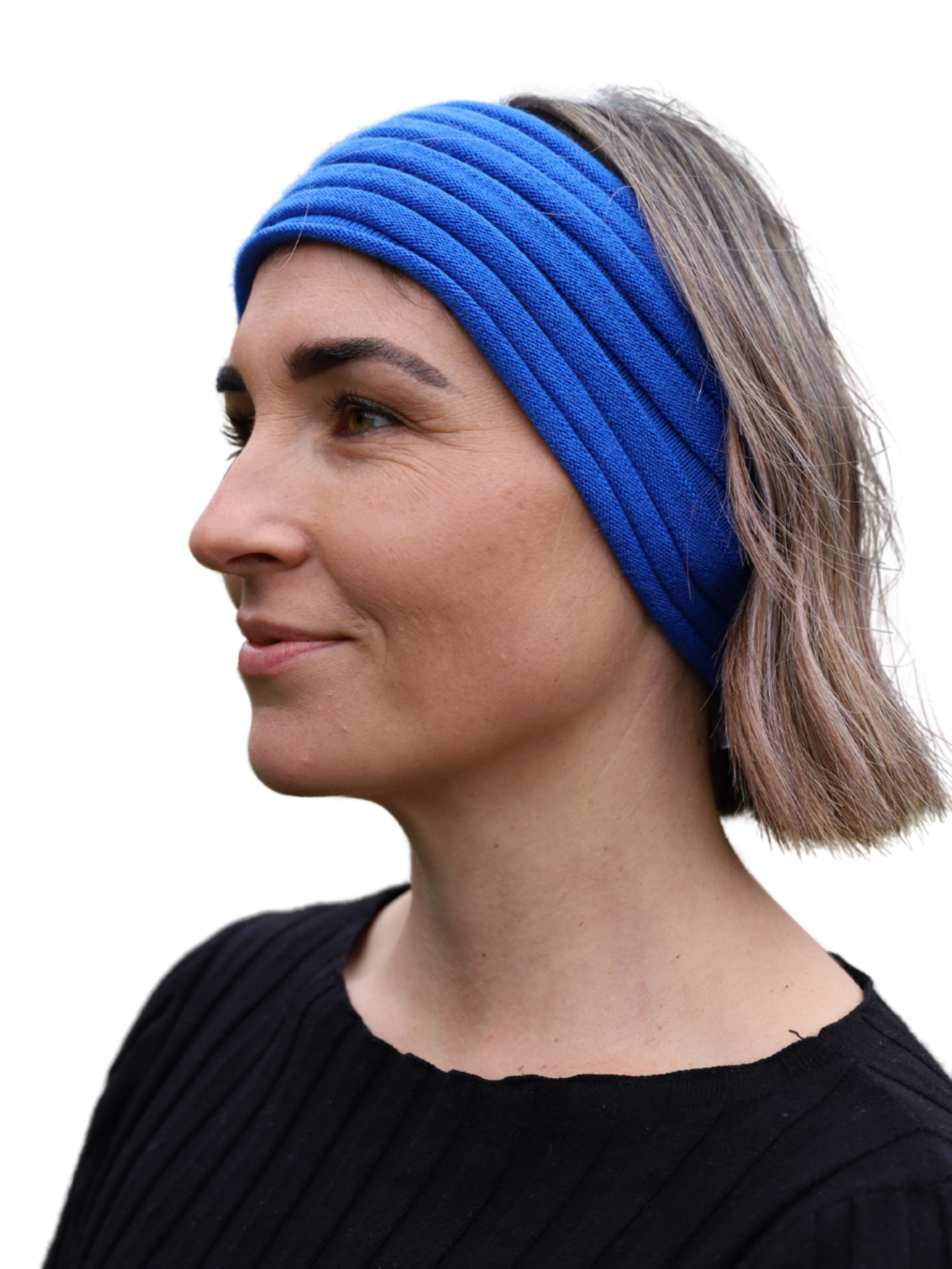 Ribbed merino headband blue