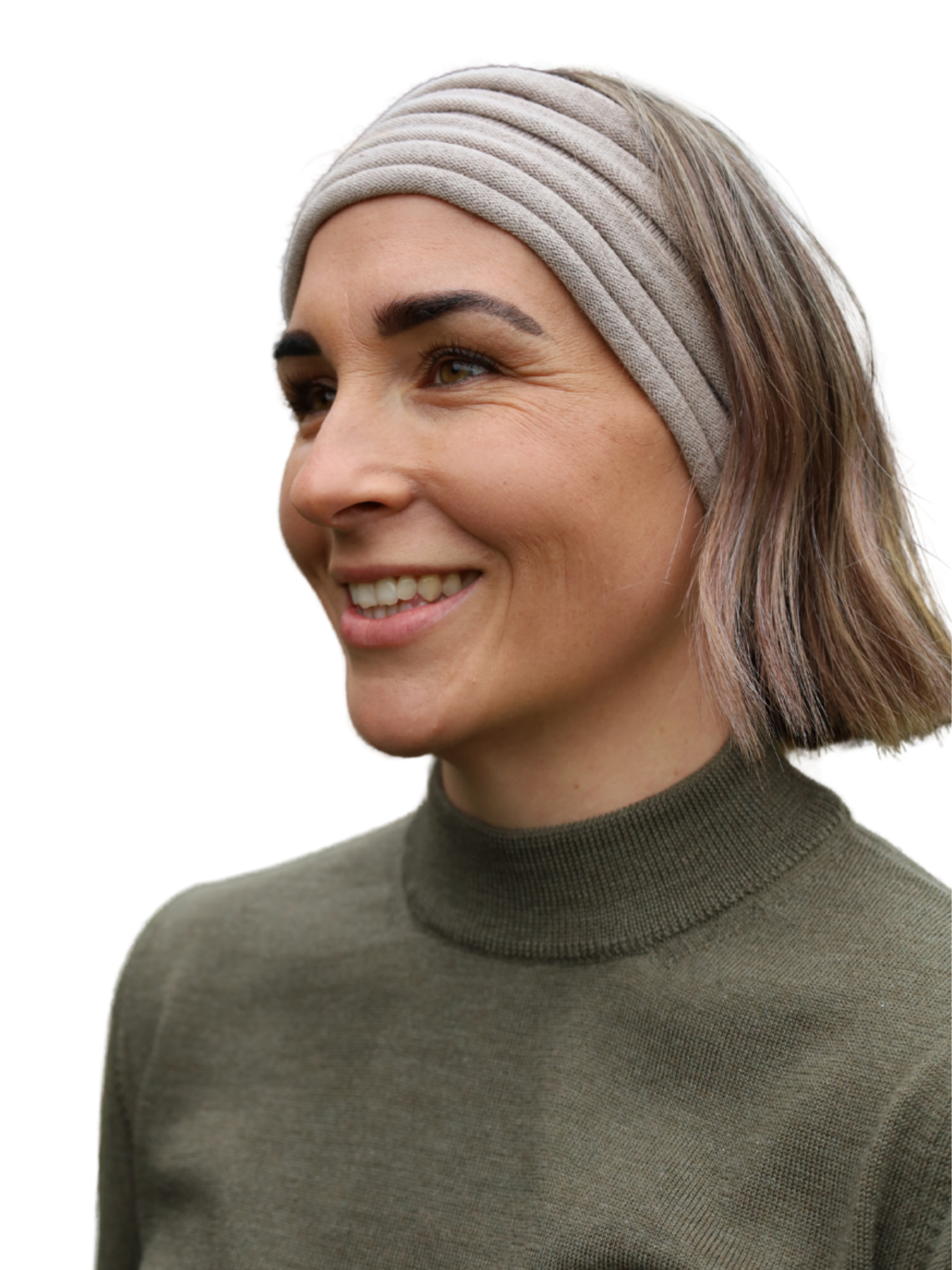 Ribbed merino headband sand colour