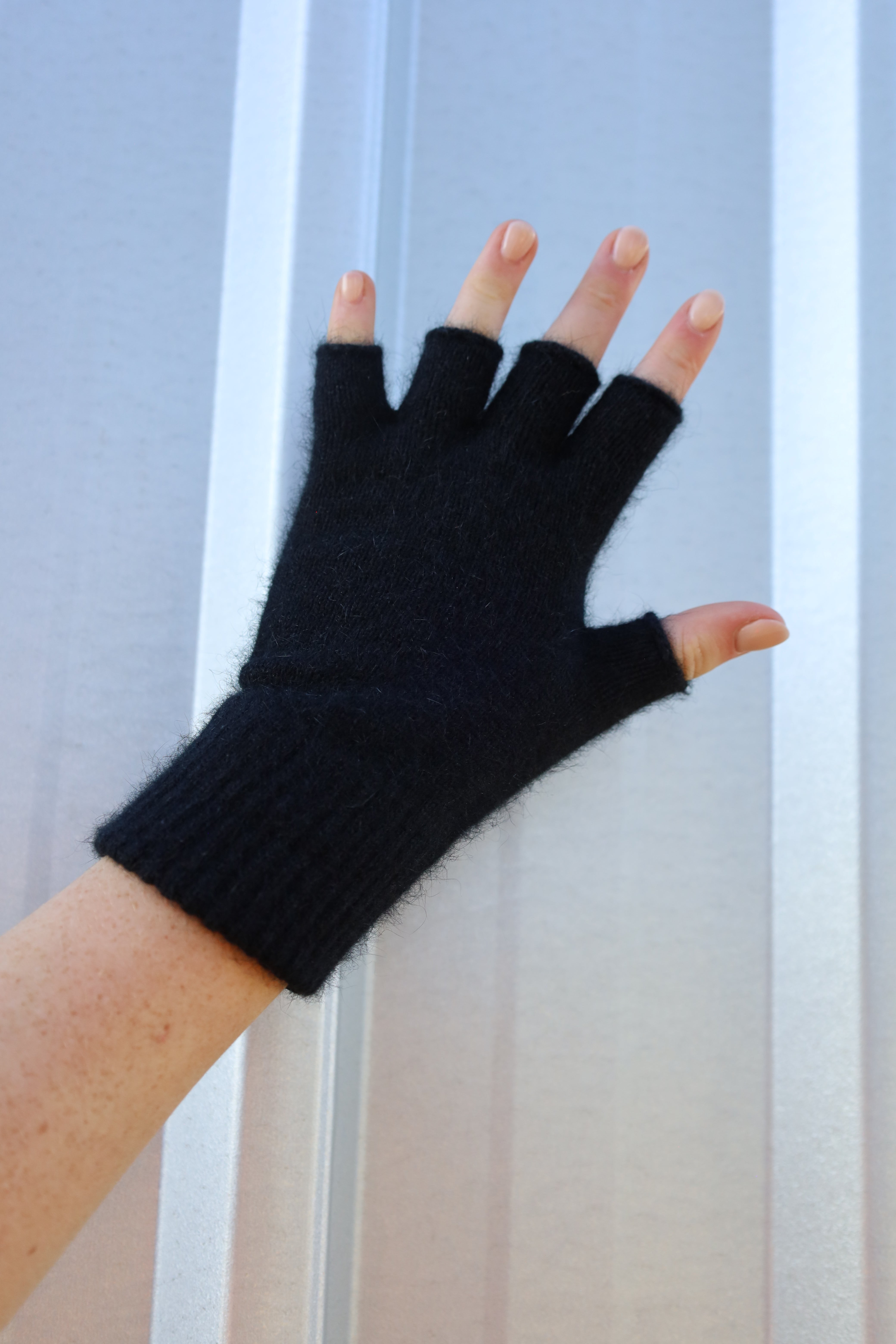 black possum fingerless gloves