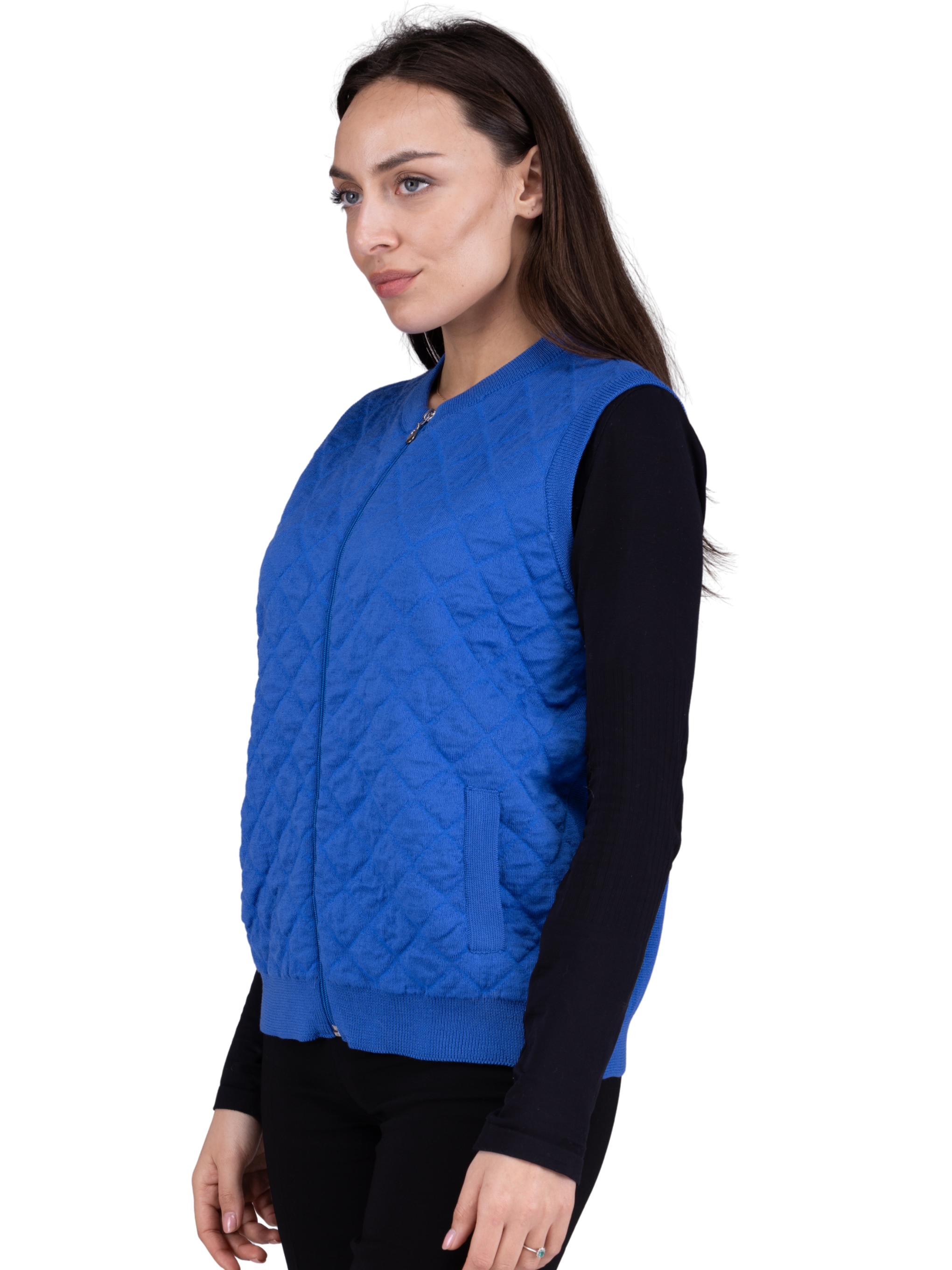 Quilted 100% Merino Zip Sleeveless Vest with pockets