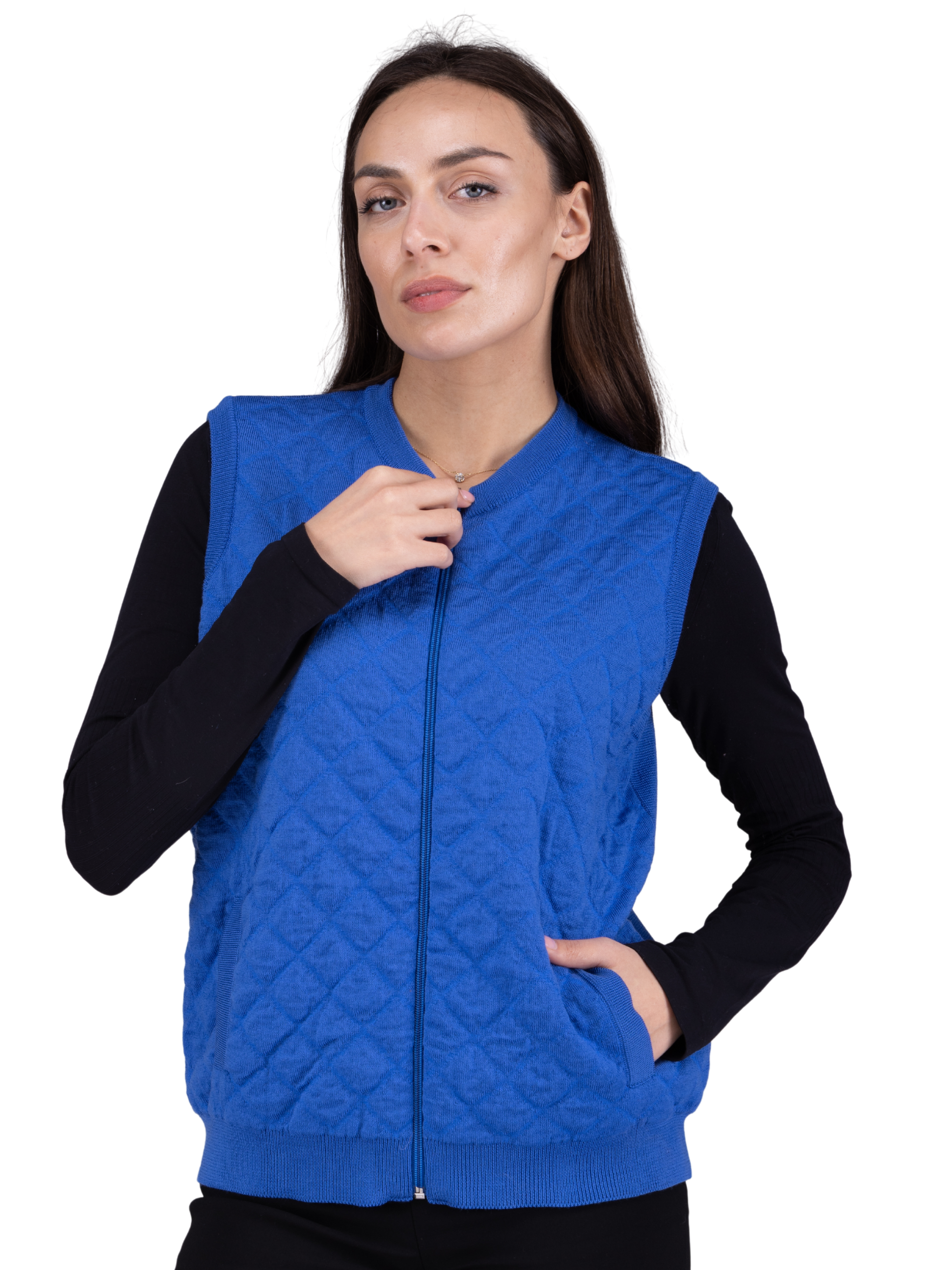 Quilted 100% Merino Zip Sleeveless Vest with pockets