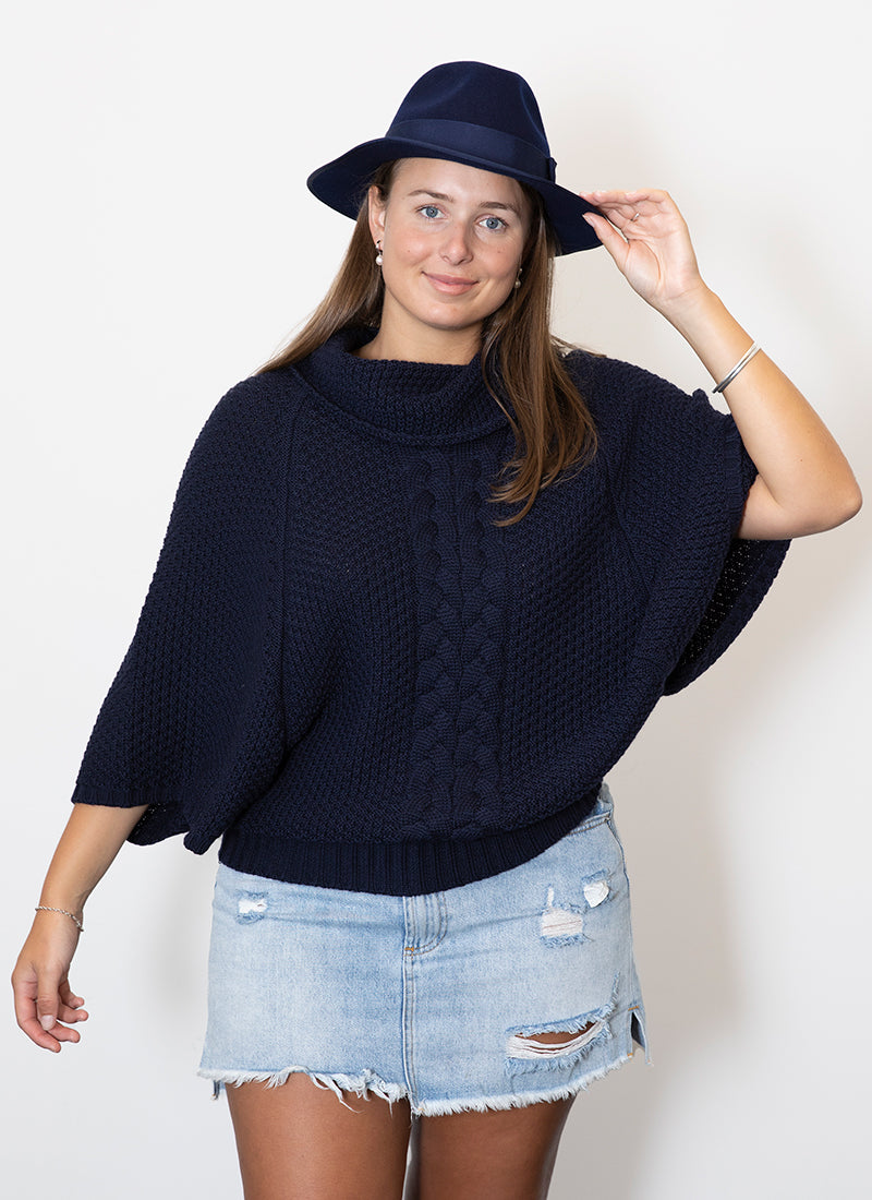 Italian Made Kimberley Cable Cowl Neck - 100% Merino Wool blue
