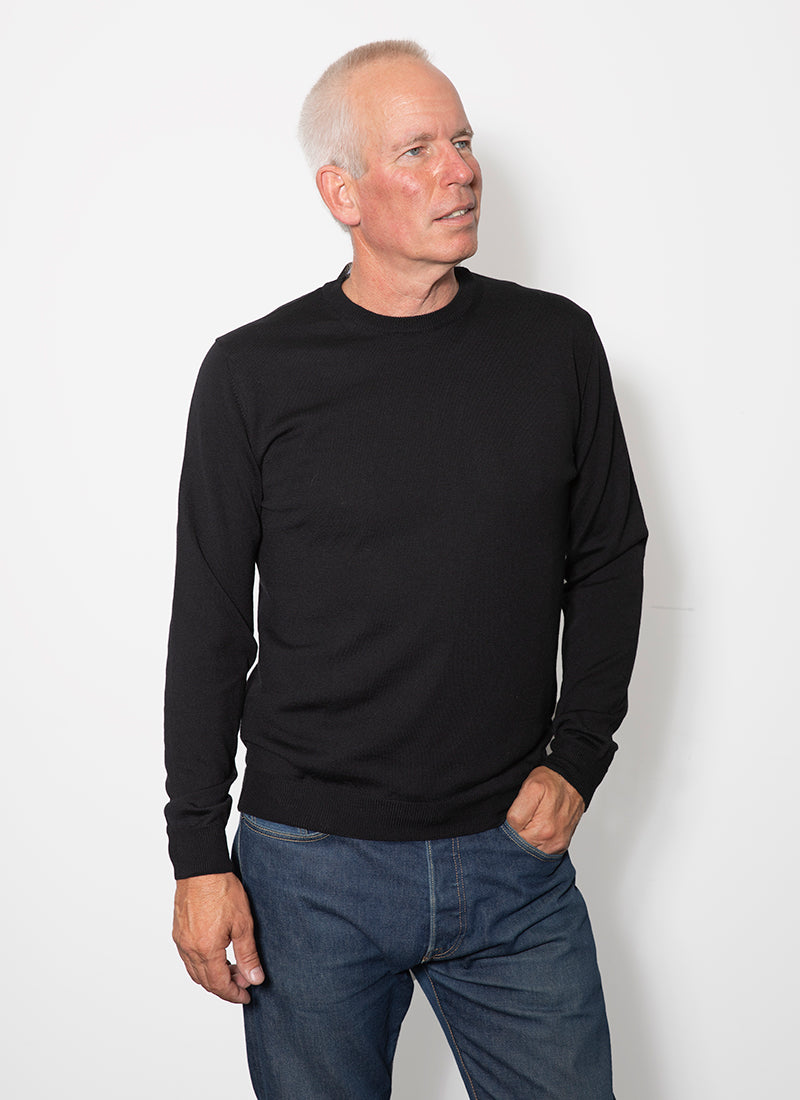 Black Classic Merino Mens Crew Neck Jumper from AOK Clothing
