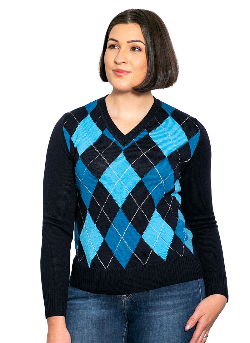 Navy/Blue/Teal. Be the talk of the town with the gorgeous Merino Argyle Jumper from AOK Clothing