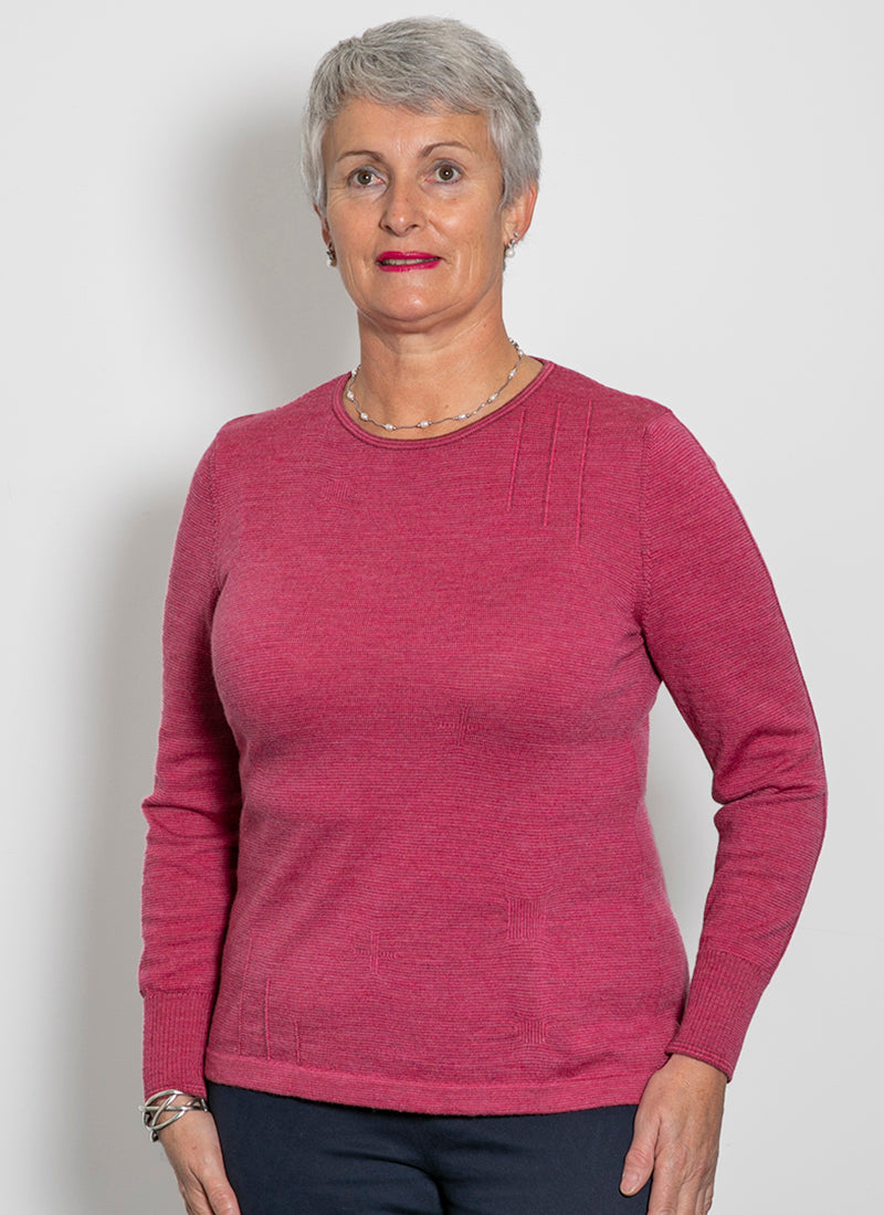 Sangria/Light Fuchsia Royal Merino Fine Striped Embossed jumper 