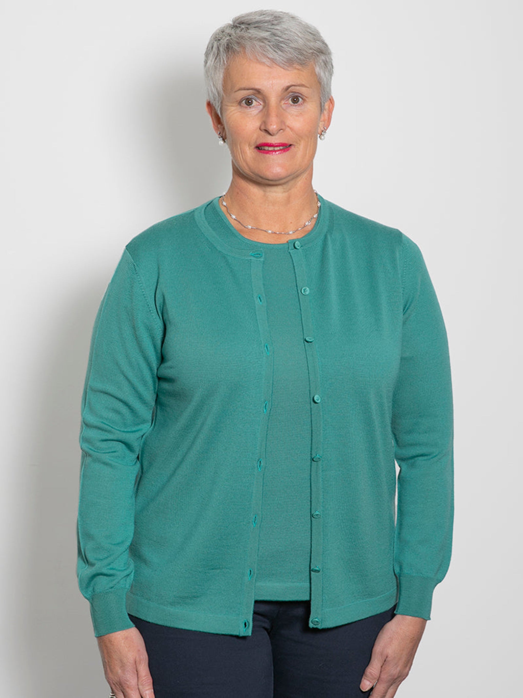 Classic Merino Button to Neck Cardigan Atena Green