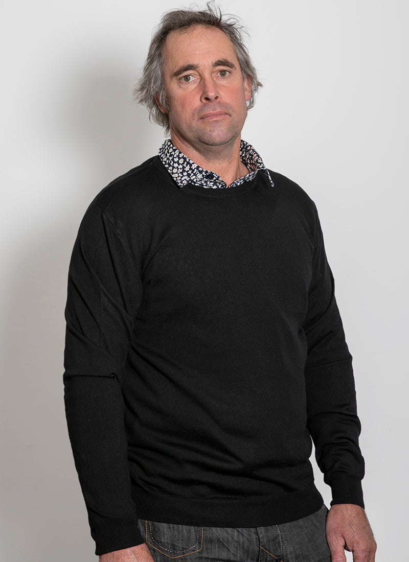 Black Classic Merino Mens Crew Neck Jumper from AOK Clothing