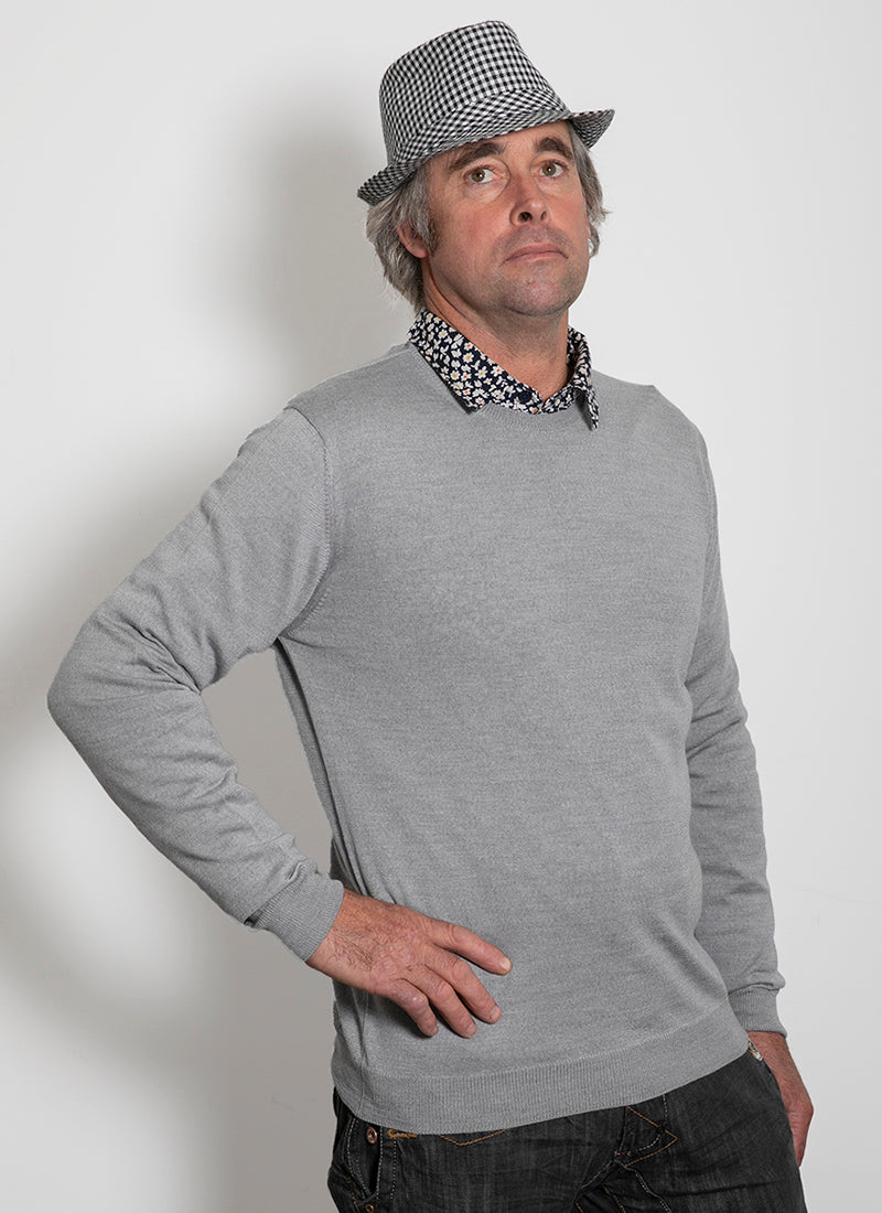 Silver Classic Merino Mens Crew Neck Jumper from AOK Clothing