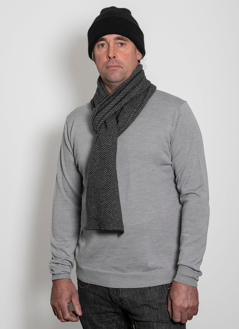 Charcoal/Shale AOK Clothings Merino Possum Herringbone Scarf