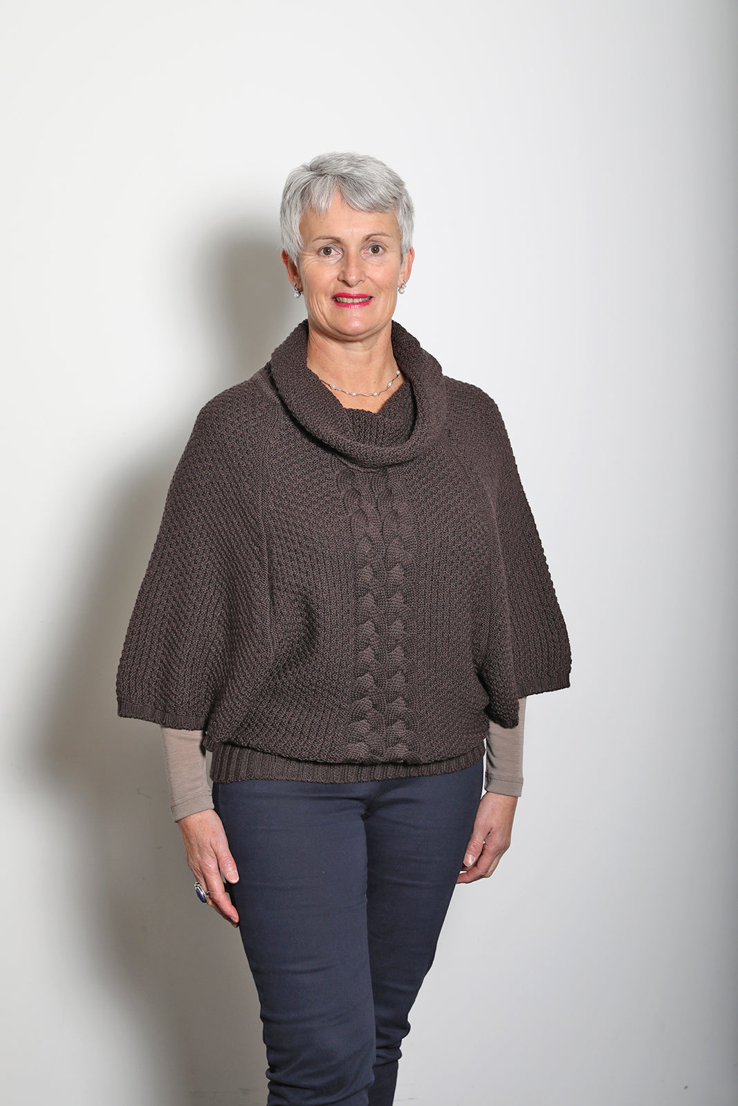Chocolate Italian Made Kimberley Cable Cowl Neck - 100% Merino Wool