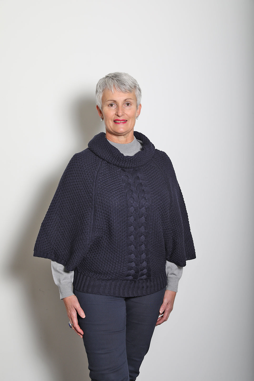 Navy Italian Made Kimberley Cable Cowl Neck - 100% Merino Wool