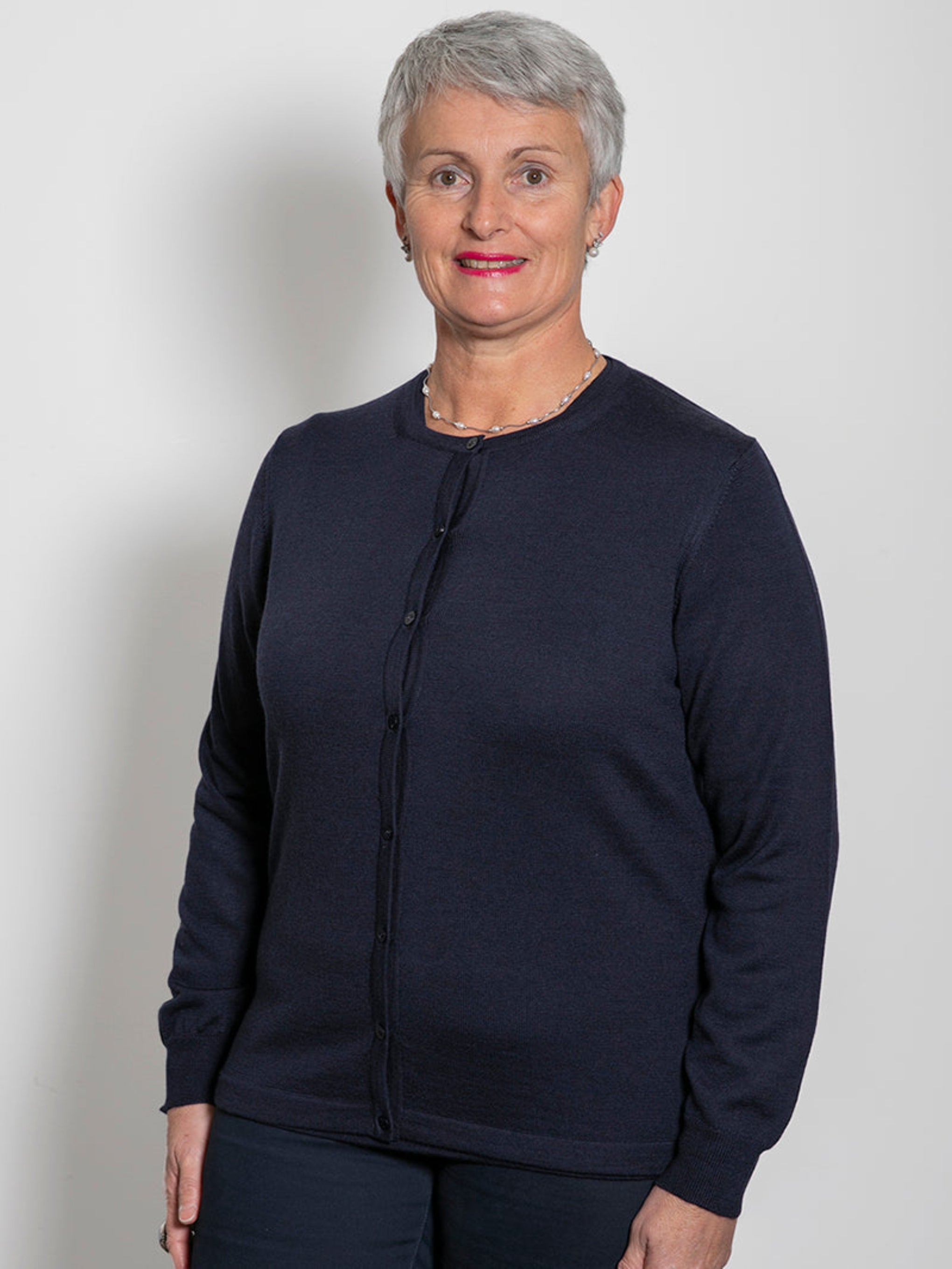 Classic Merino Button to Neck Cardigan Navy