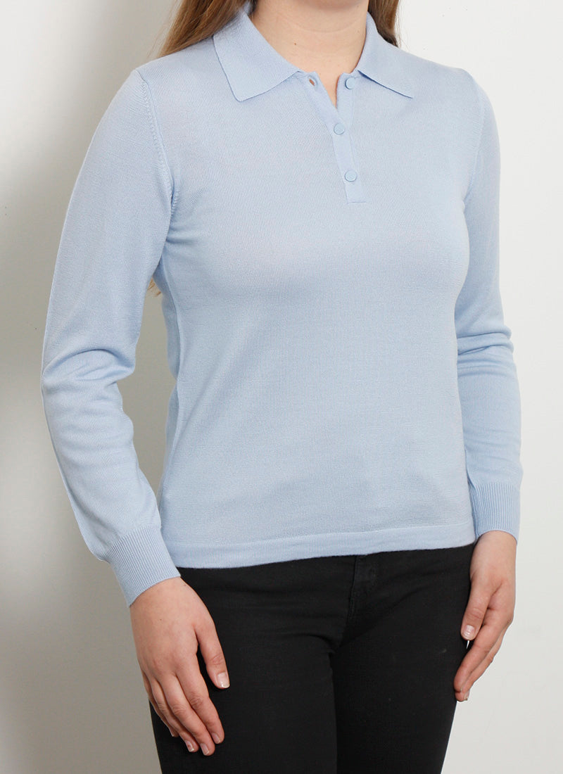 Soft Blue. This classic merino tab and collar style fromAOK Clothing is fully fashioned for comfort. Comparable to Tekau, it is made of 100% NZ Merino Wool and crafted in Italy for superior feel and quality. This versatile piece can be dressed up for any occasion.