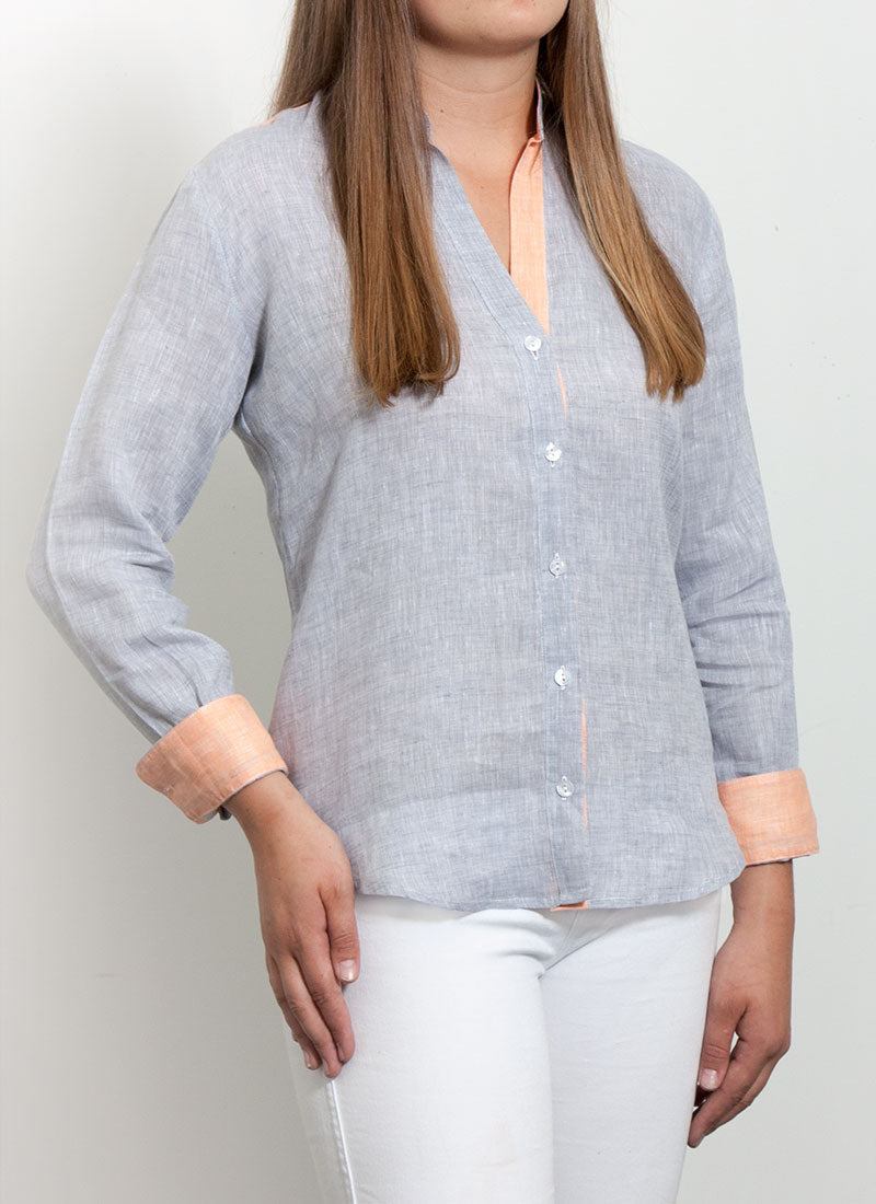 Silver/Orange linen blouse aok clothing