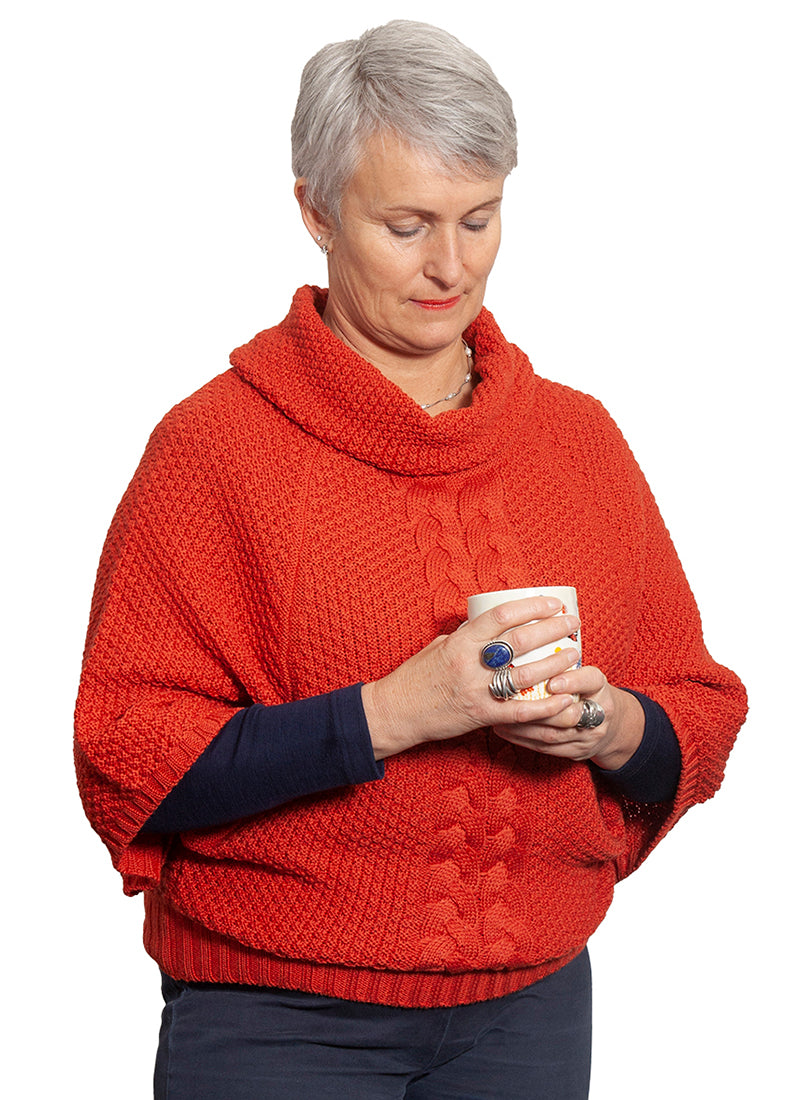 Italian Made Kimberley Cable Cowl Neck - 100% Merino Wool Burnt Orange