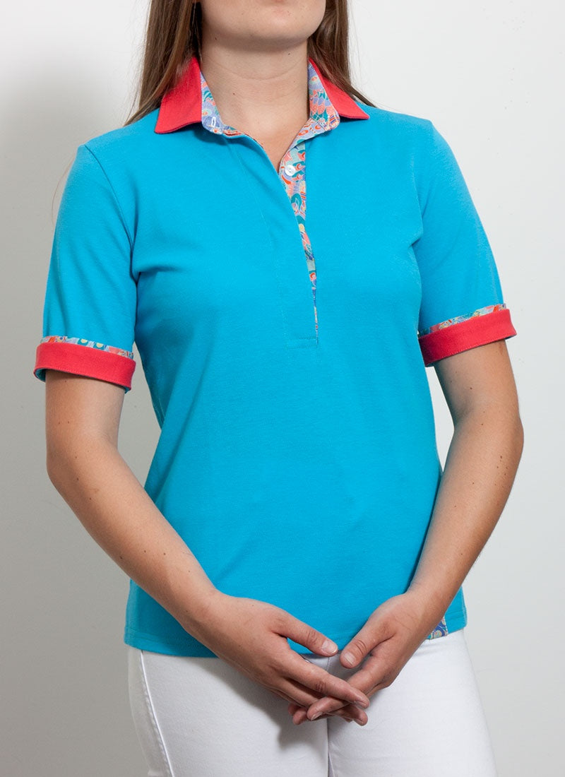 Teal/Eben Discover our 100% Cotton Liberty Trimmed Polo Top at AOK Clothing!  senior clothing.